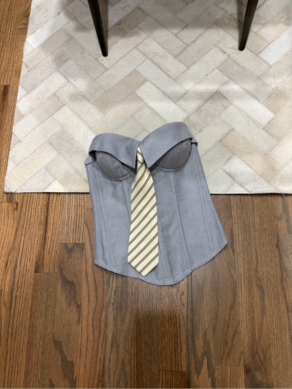 Blue-Gray Chambray Corset with Cream Striped Tie